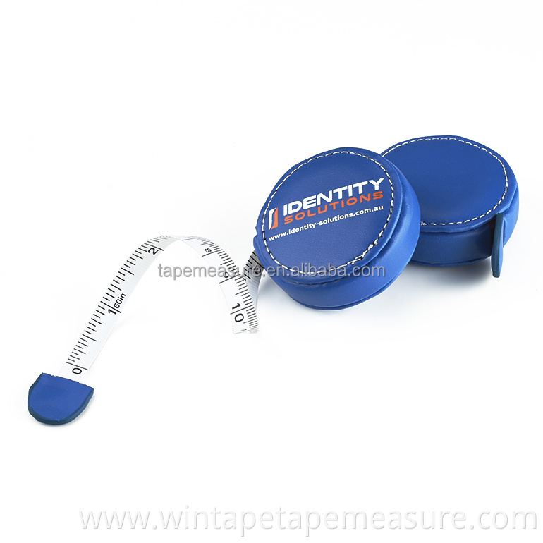 Hot Blue Color High Quality Retractable Embossed Measuring tape in leather case